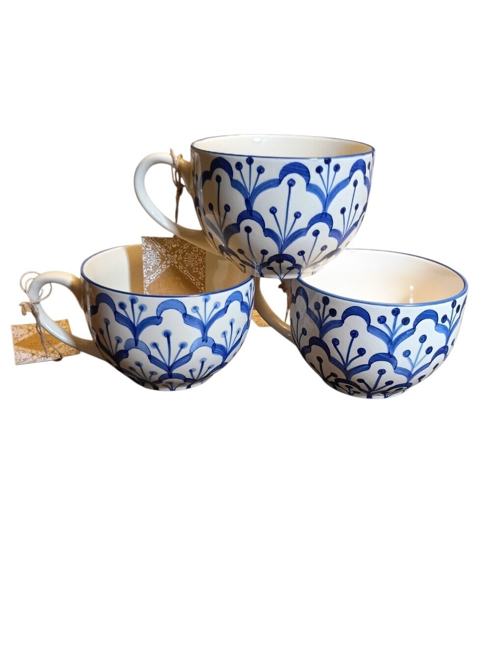 1 Hand-Painted Blue & White Floral Ceramic Tea Cup Mug Made in India Artisan 1c